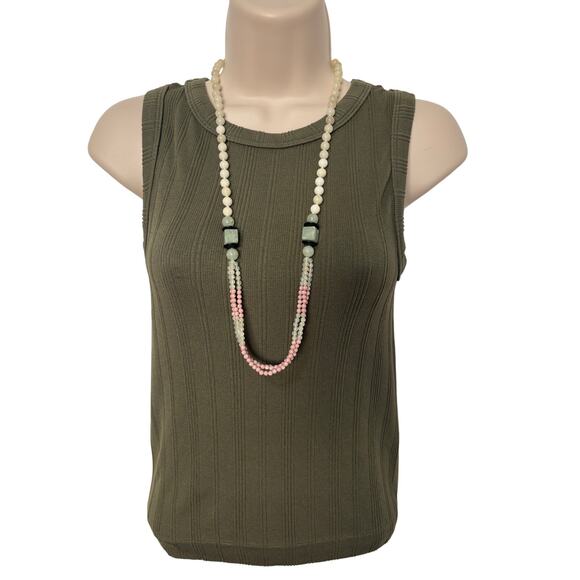 Women's White Pink Green Beaded Layered Necklace BOHO Spring Pastel Classic - Picture 2 of 5